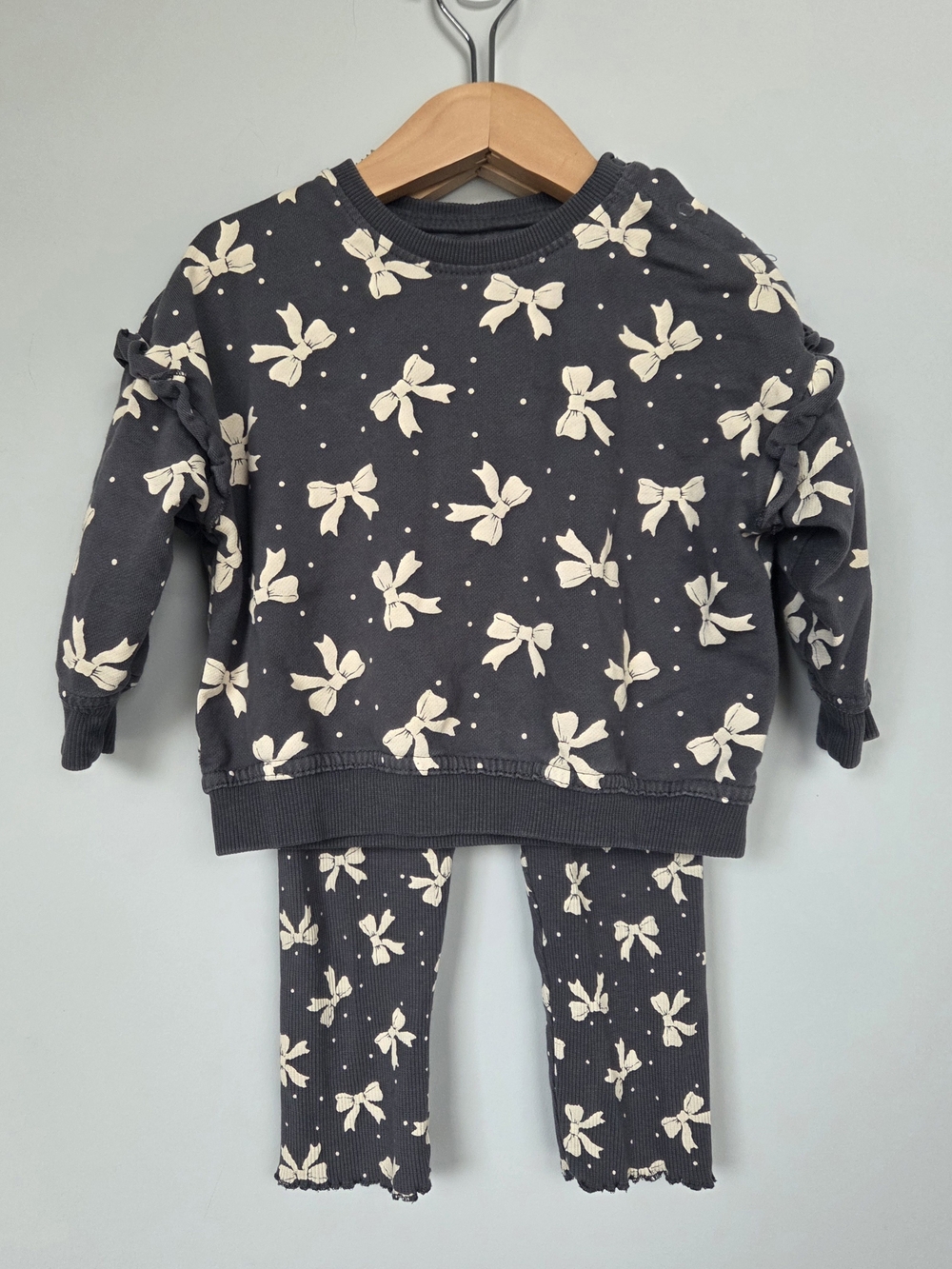 Kids Bow-Print Set With Ribbed Leggings, 24m